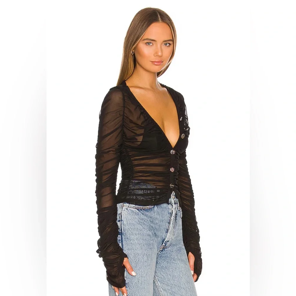 OW Collection Wanted Cardigan Black Caviar Medium Mesh Thumbhole NWOT